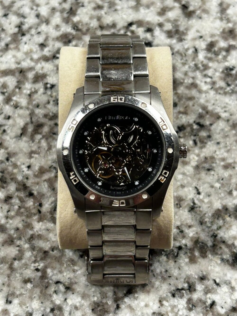 Armitron Automatic Skeleton Watch Stainless Steel Silver Black Dial 20 Jewels